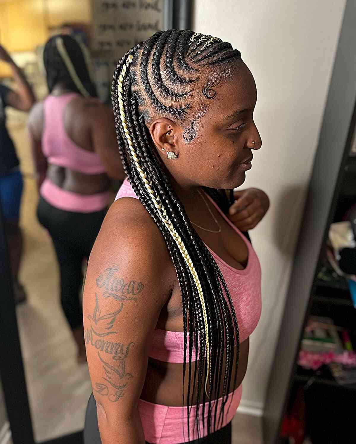 Very Long Curved Lemonade Braids with Blonde Accent