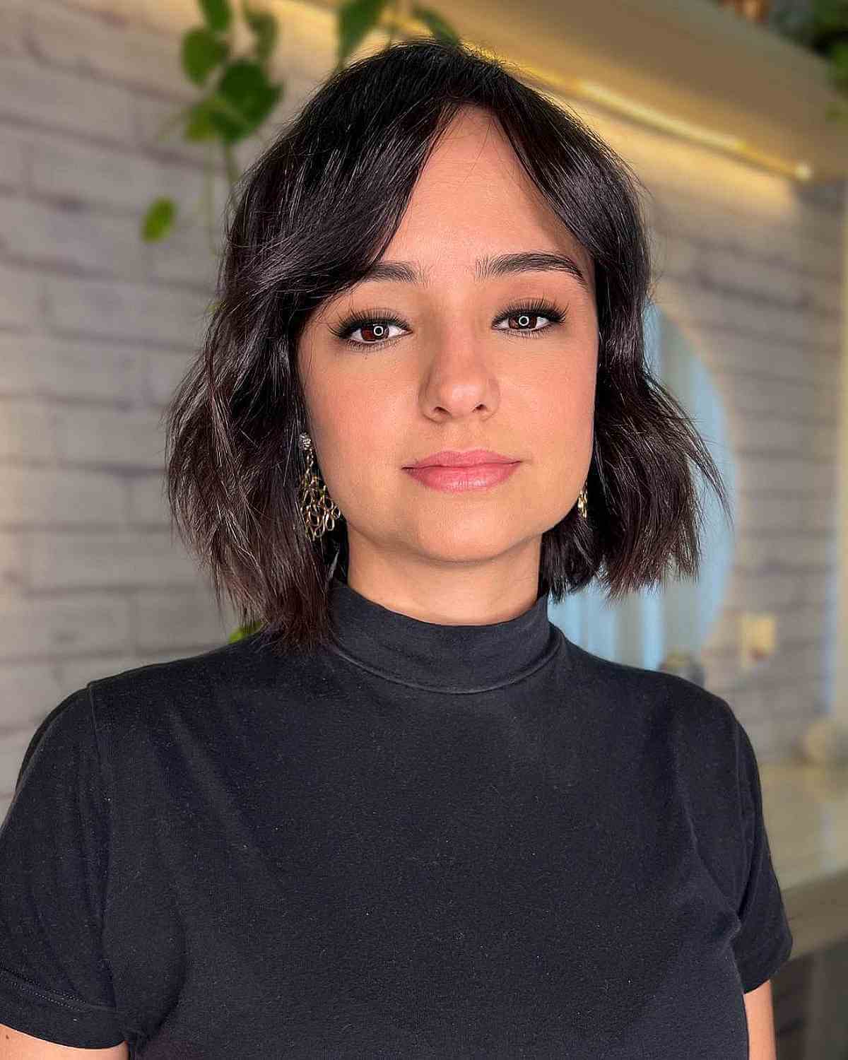 Cute Bob Cut with Curtain Bangs for Square Faces