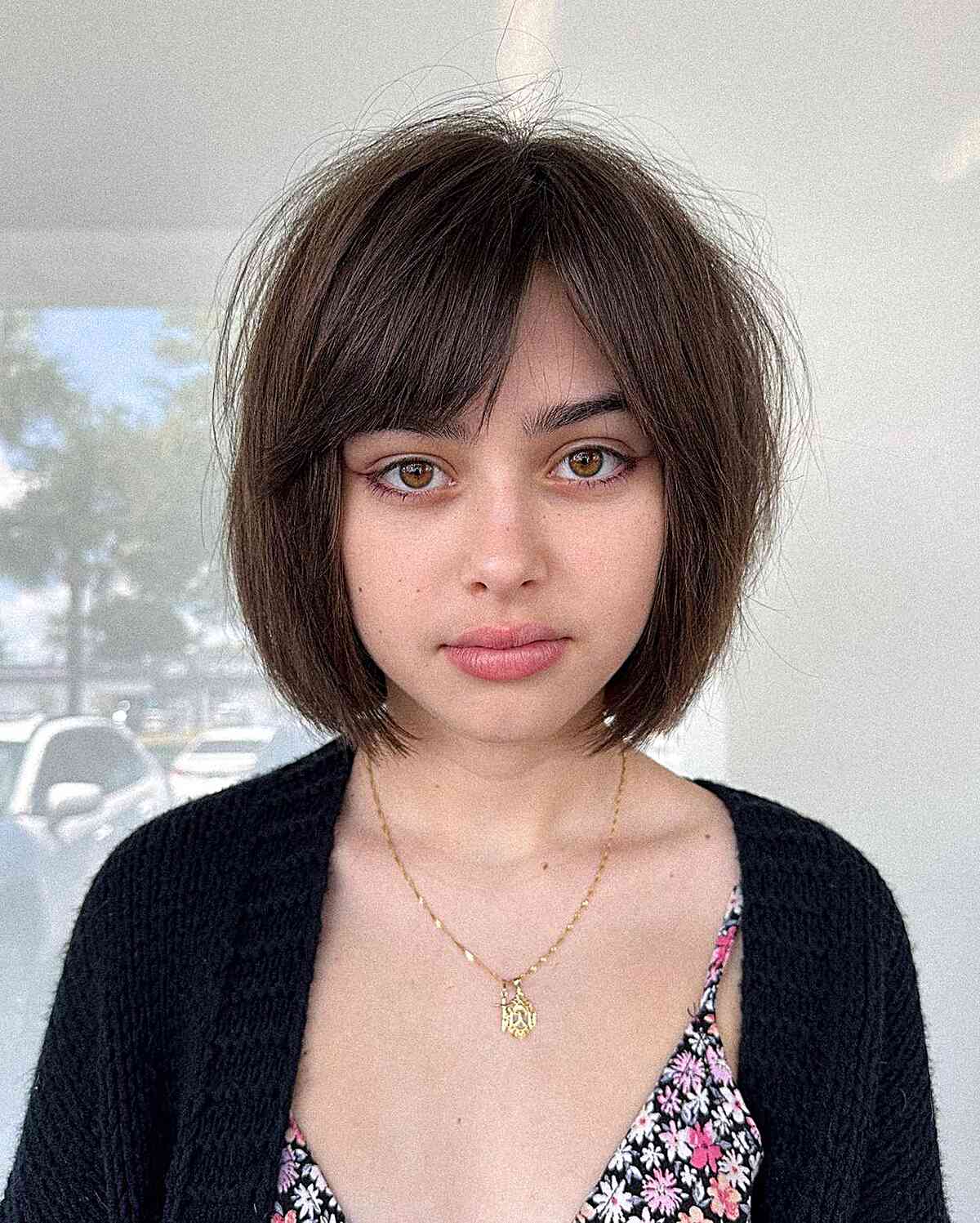 Cute Bob Haircut with Sweeping Fringe for Girls