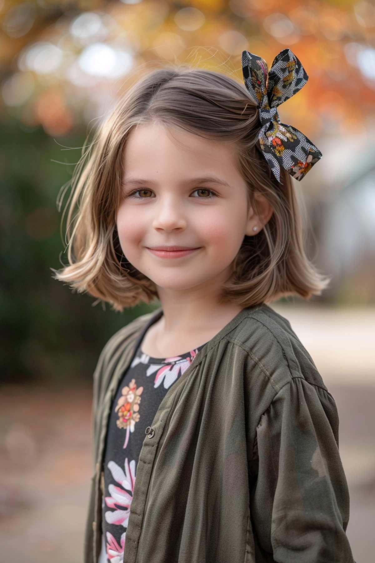 Cute bob hairstyle with ribbon for 7-year-old girl