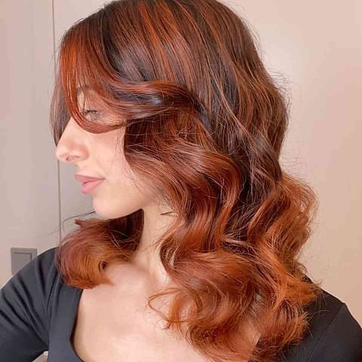 Cute Copper Curls on Medium-Length Hair