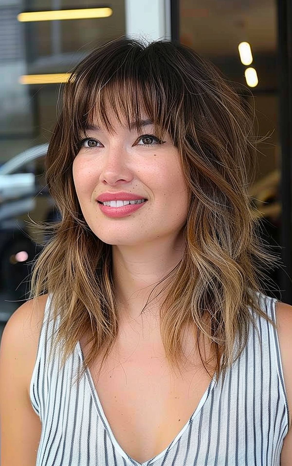 Cute shoulder-length haircut with bangs for women with medium hair