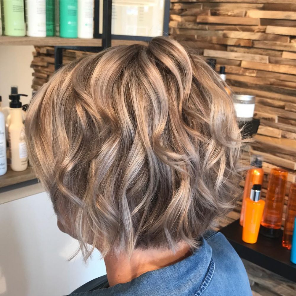 Cute Golden Balayage Wavy Bob for Older Women 60 and Over
