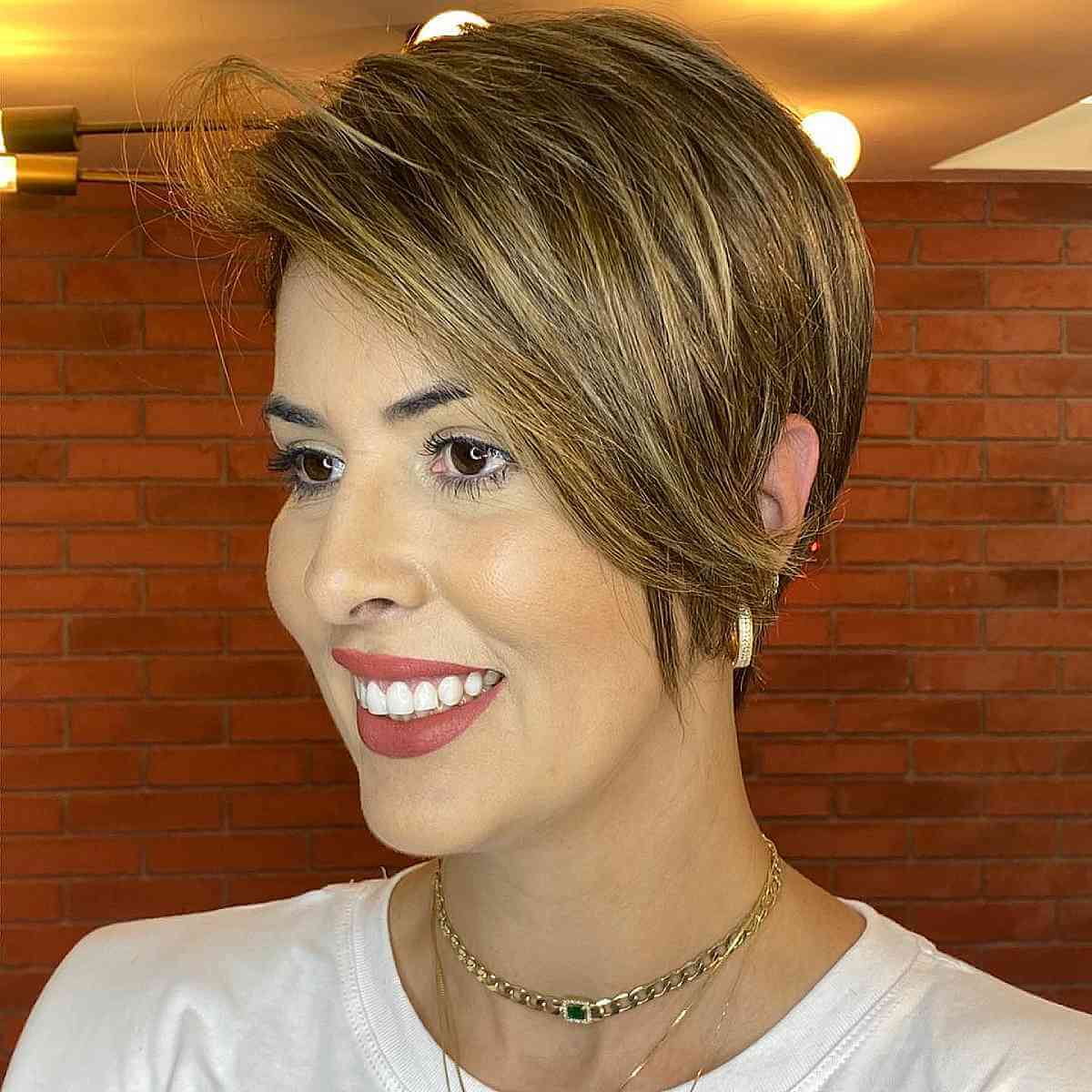 Cute Light Brown Long Pixie with Layers