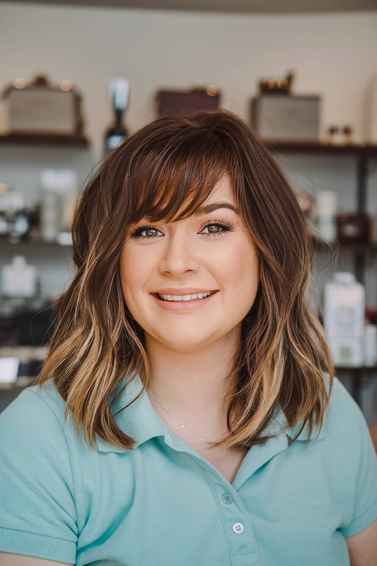 Cute medium haircut with bangs round faces