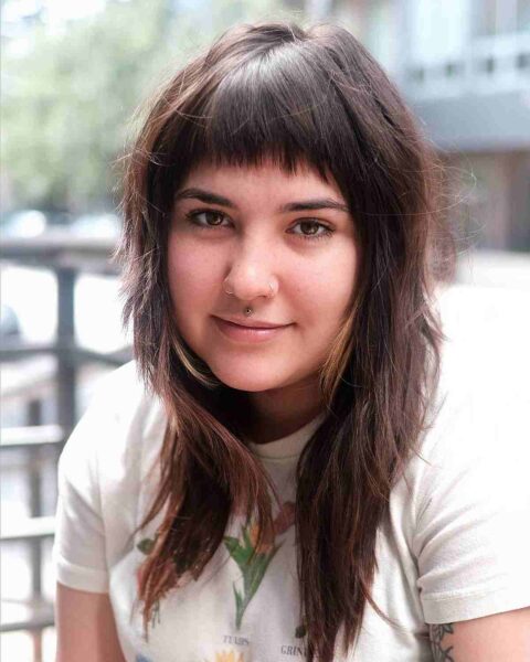 A Cute Mid-Length Chop with Micro Bangs for Round Faces