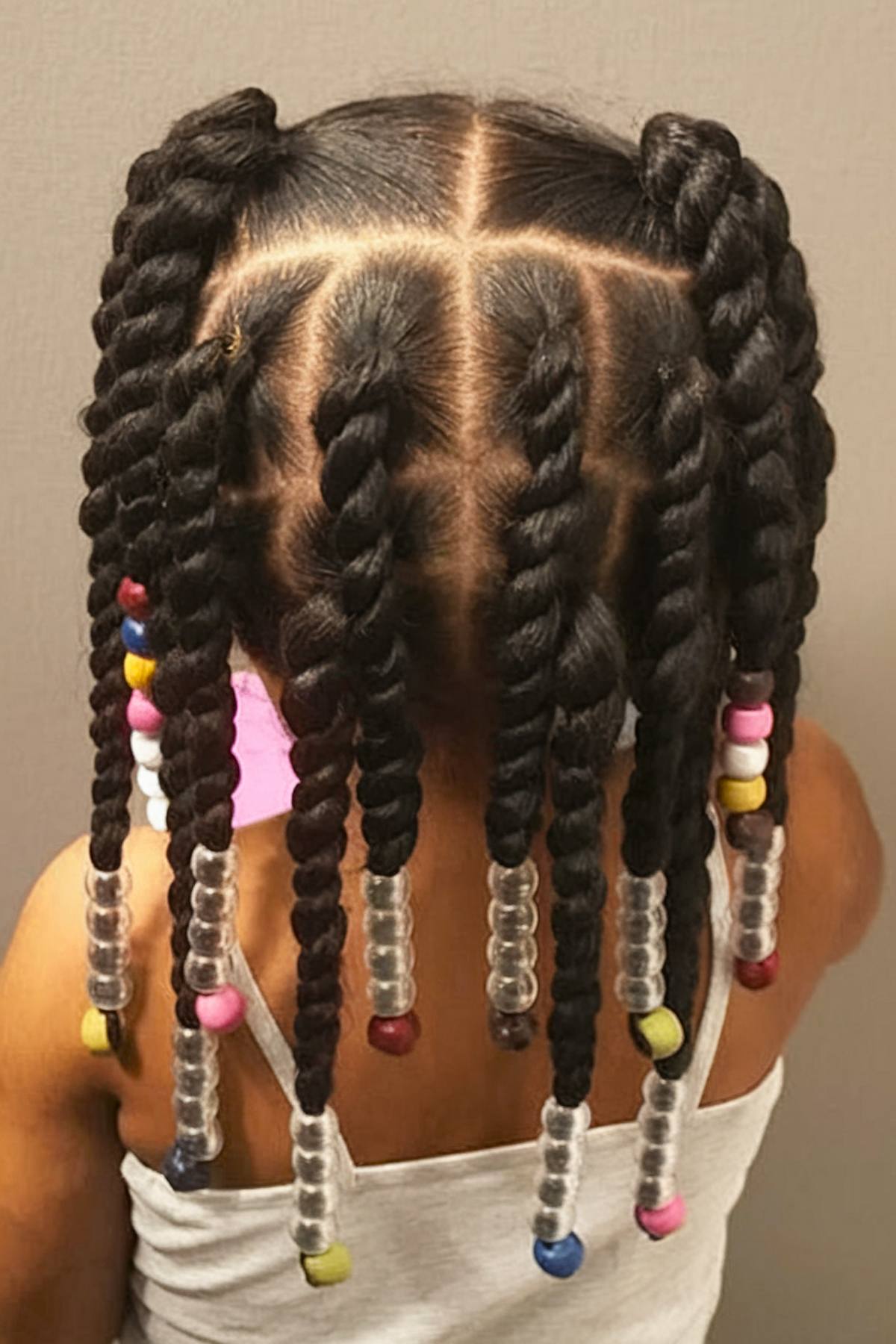 Chunky twists hairstyle with beads for toddlers