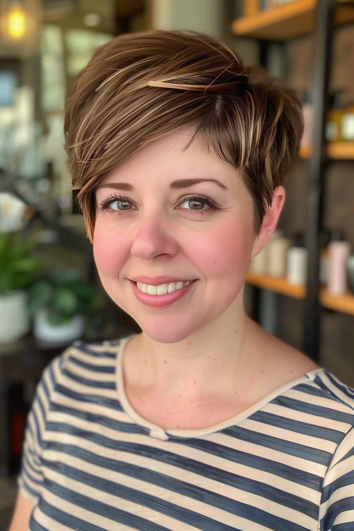 Cute pixie cut with longer top layers, perfect for fine hair