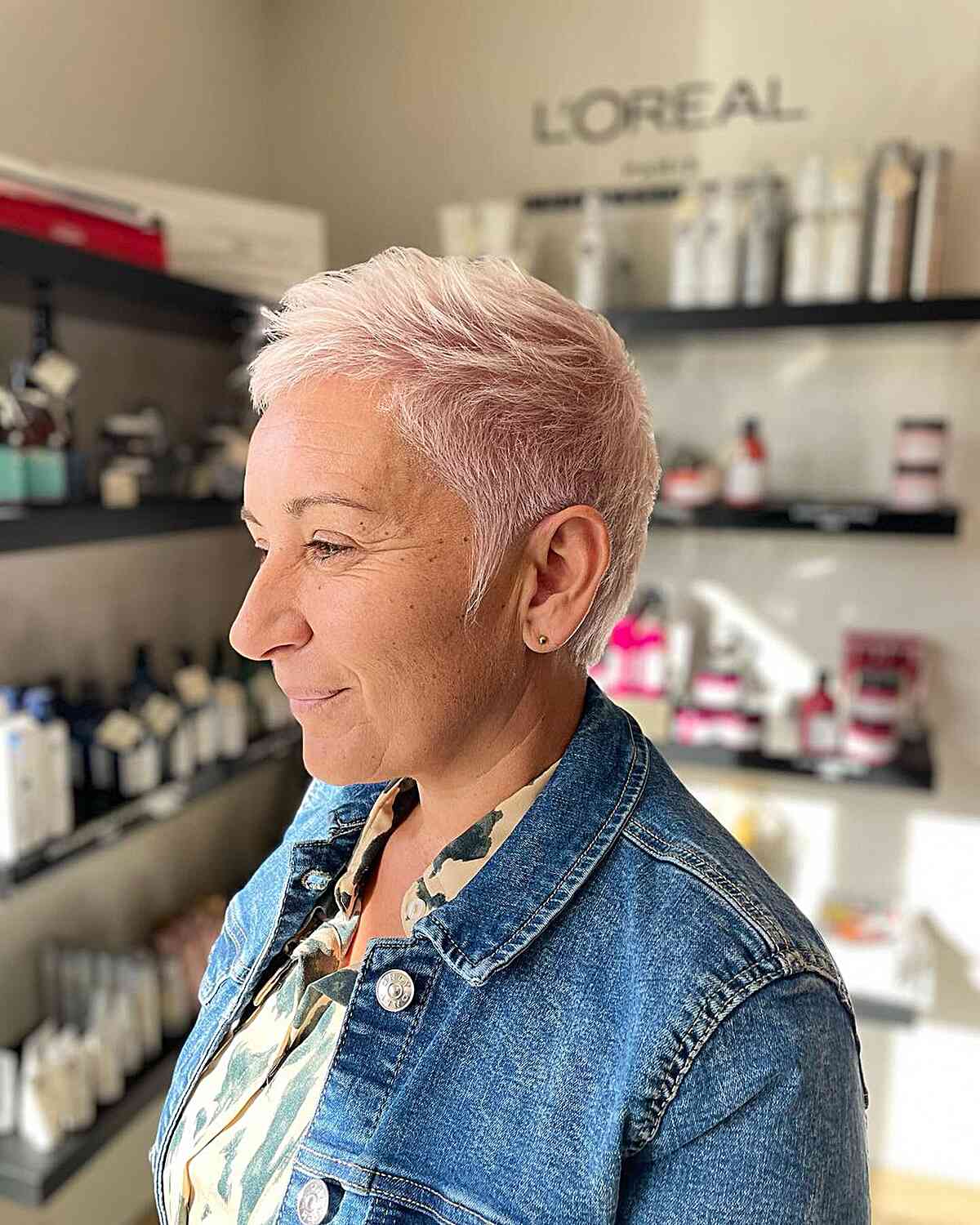 Rose gold Pixie Cut for Older Women with white or grey hair