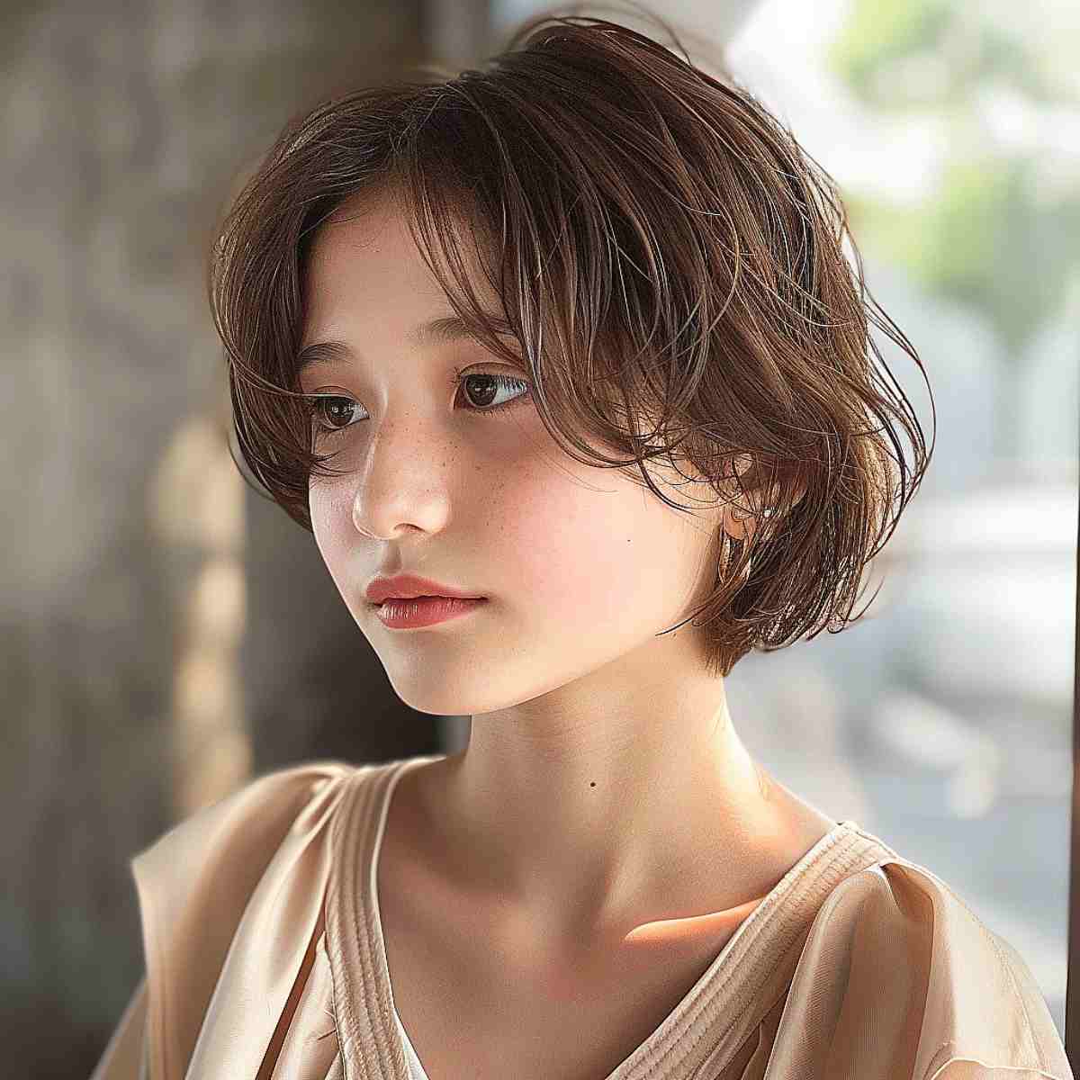 Lindo corte de pelo corto para niña asiática