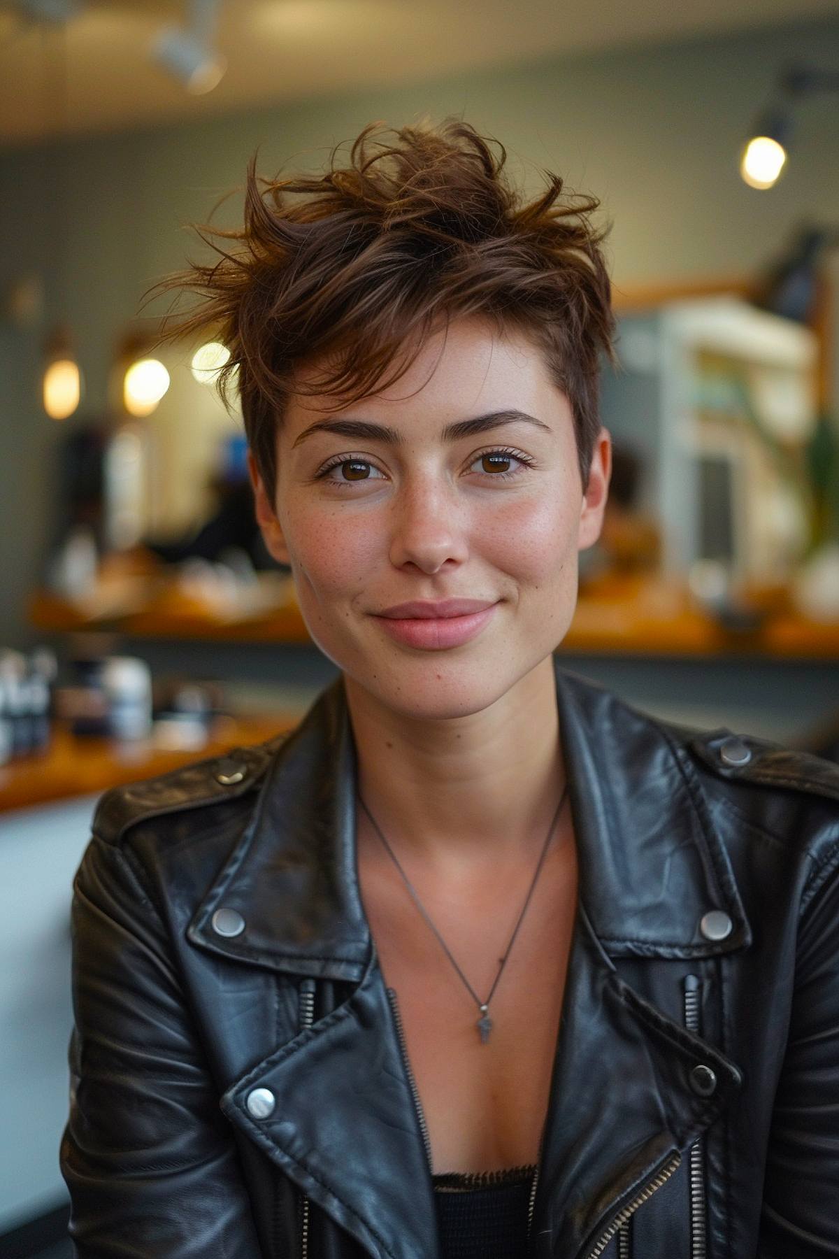 Short cute spiky haircut with tousled texture