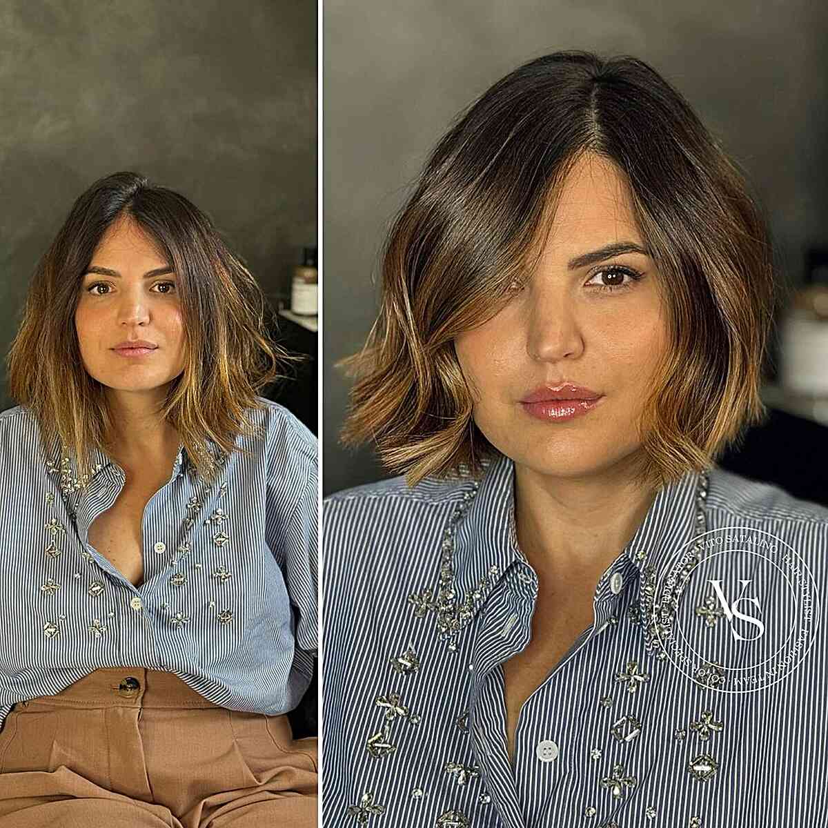 Cute Side-Parted Bob with Subtle Ombre for Square Face shapes