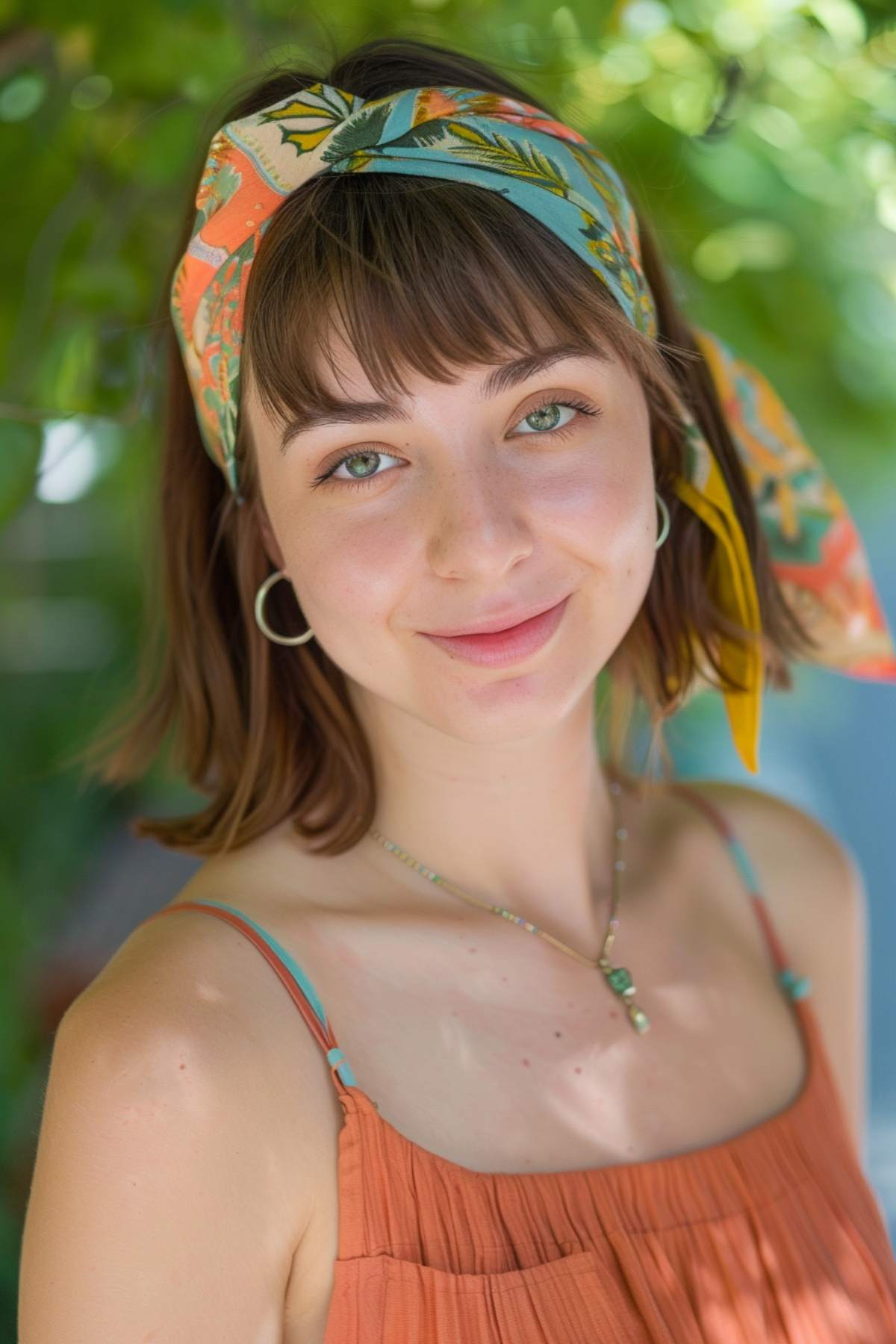 Cute summer hairstyle with headband and bangs