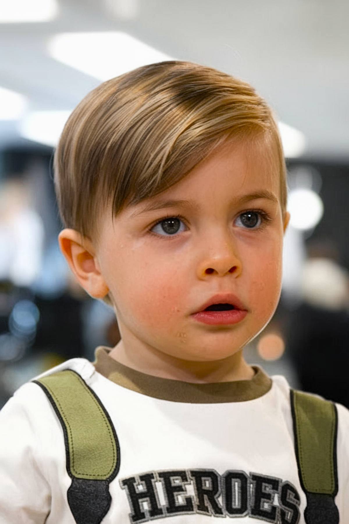 Toddler boy haircut for three-year-olds with side part and tapered sides