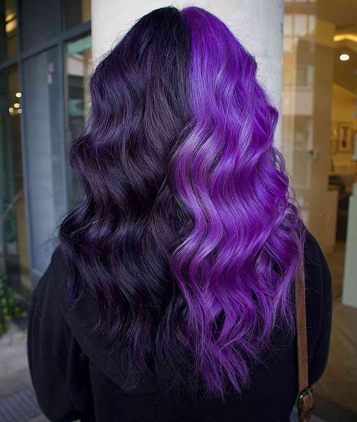 Dark and Light Purple Split Dye with Long Waves
