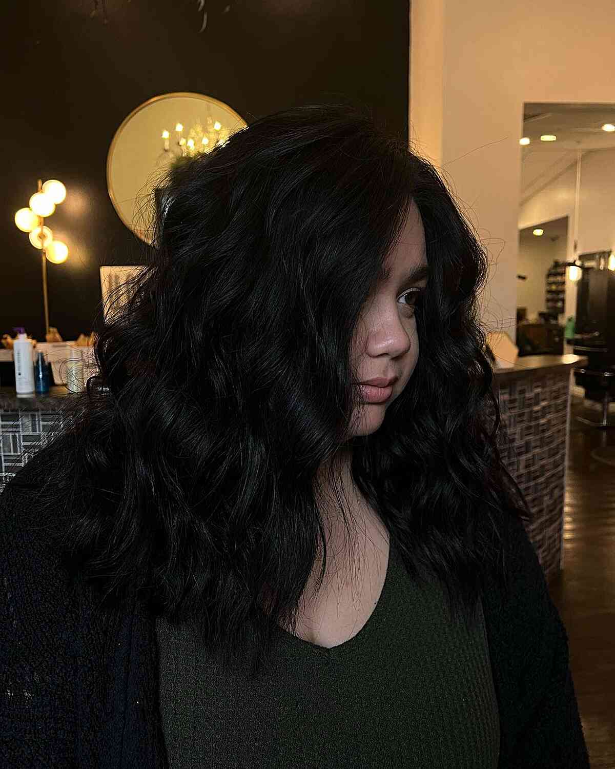 Dark and Textured Medium Dense Thick Hair with Subtle Layers