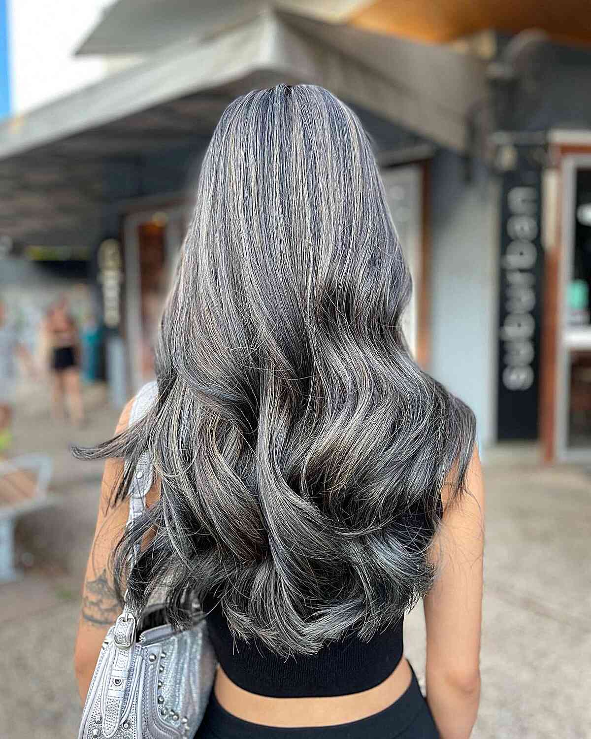 Long-Length Dark Ash Blonde Hair with Smokey Gray Balayage Highlights