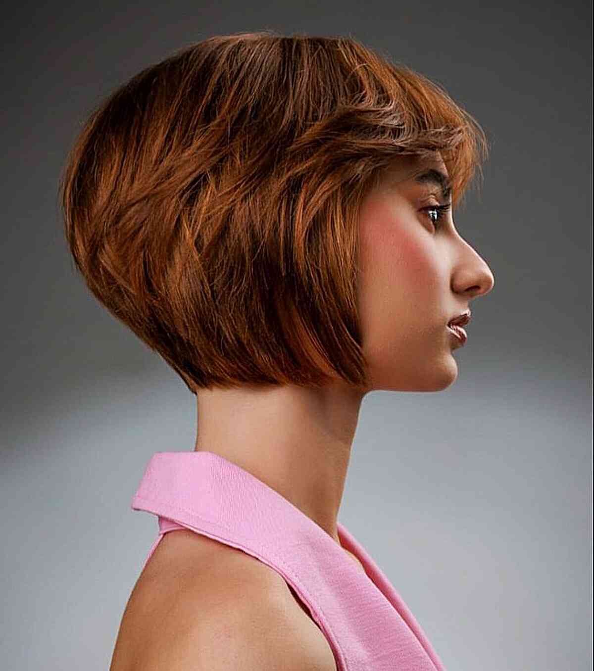 Dark Auburn Stacked Bob with Visible Layers