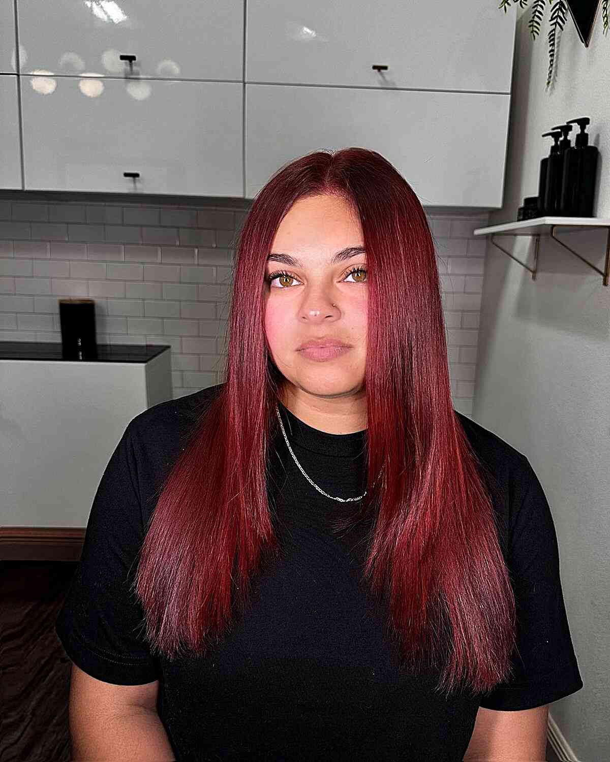 Dark Berry Red Long Straight Hair