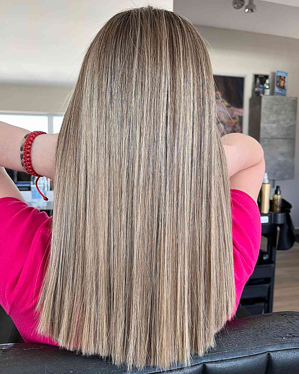 Long Dark Blonde Balayage Straight Hair with Textured Ends