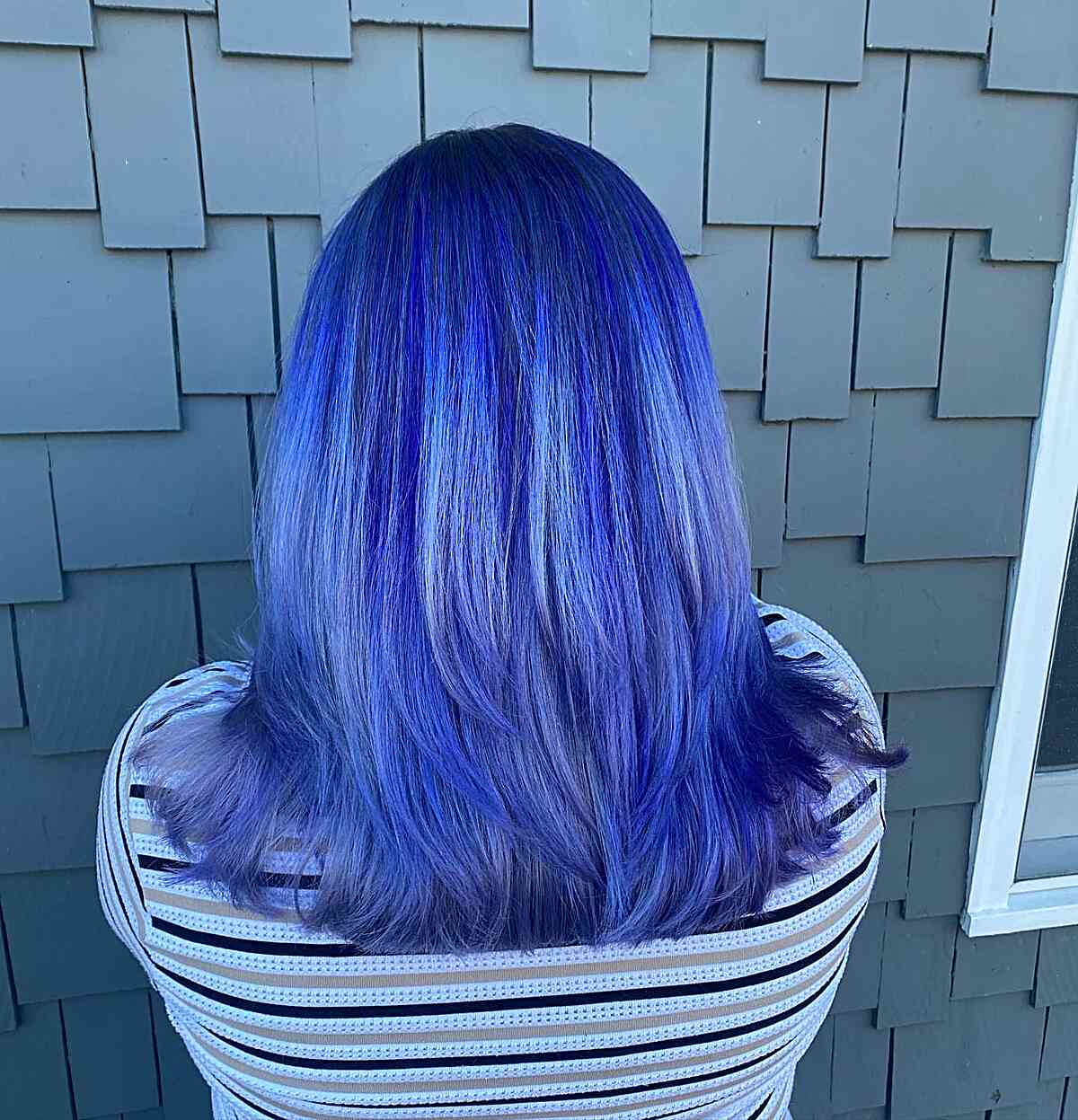 Dark Blue Roots with Periwinkle Balayage Hue for Medium Hair