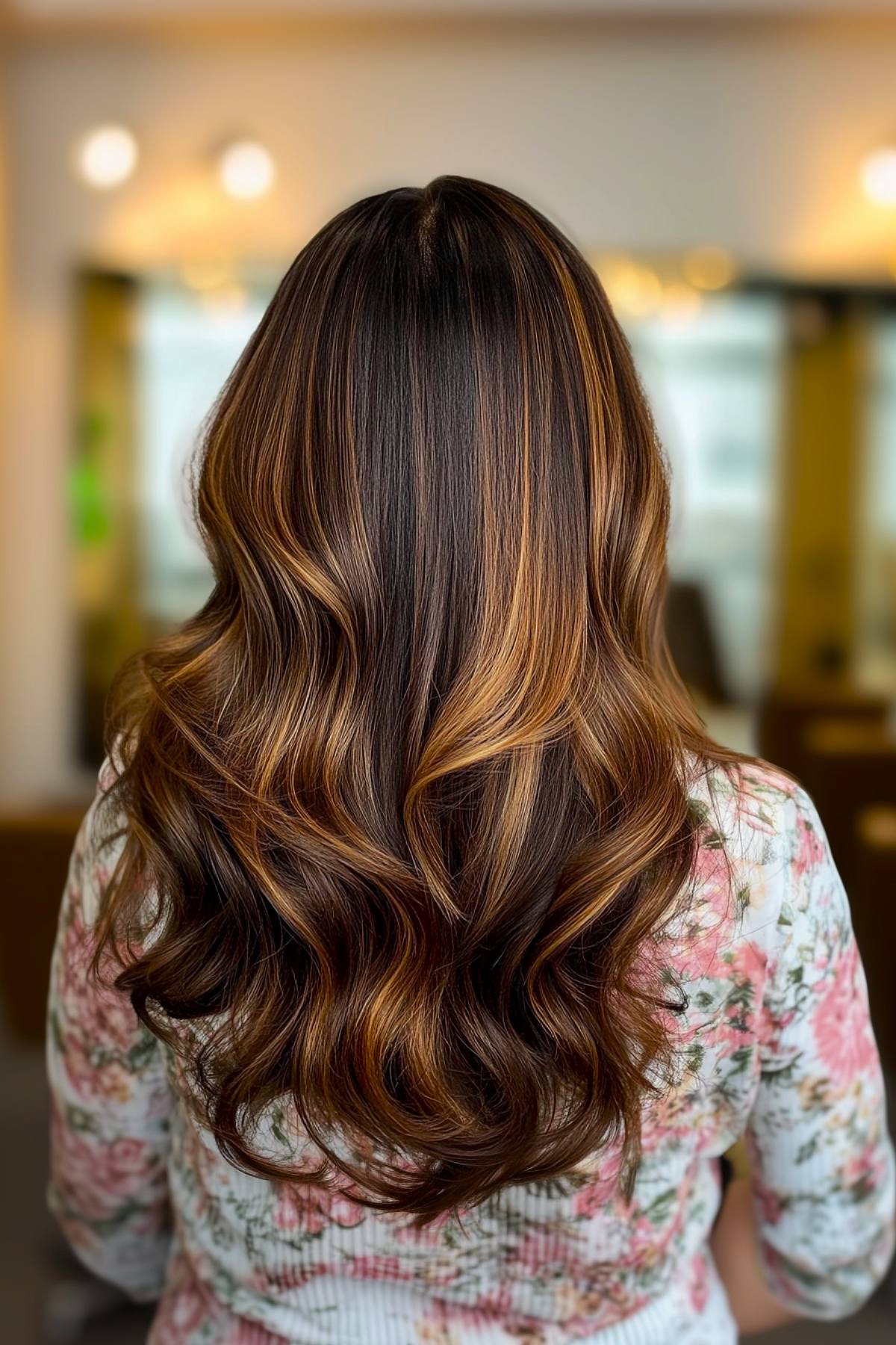 Dark brown balayage with soft waves