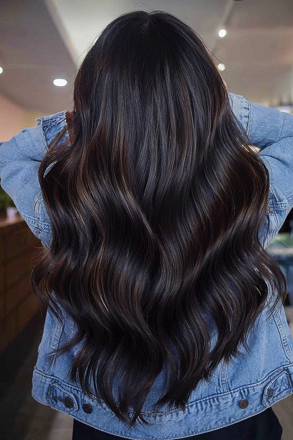 Dark brown hair with multi-dimensional waves