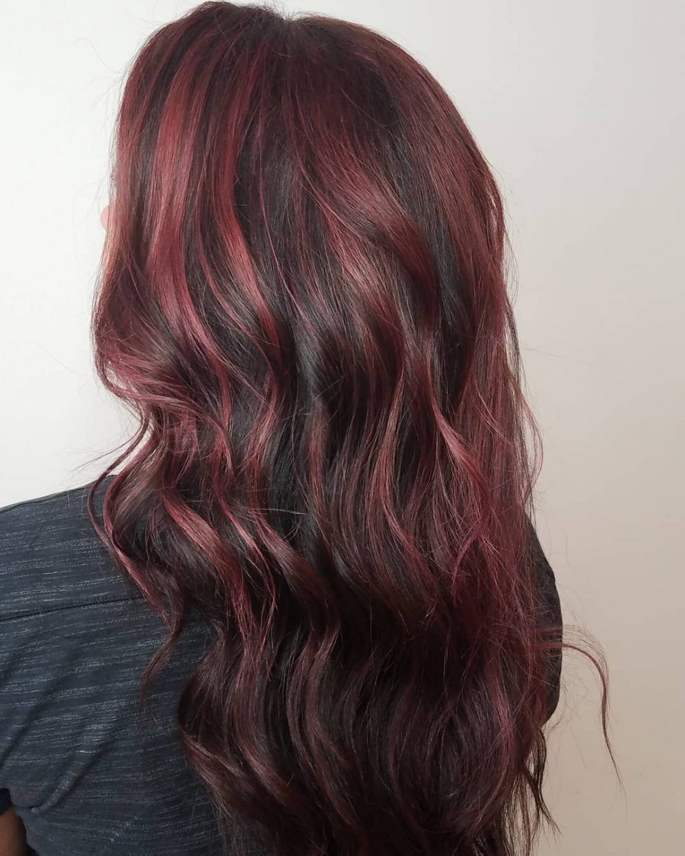 Dark Brown Hair with Mahogany Plum Highlights