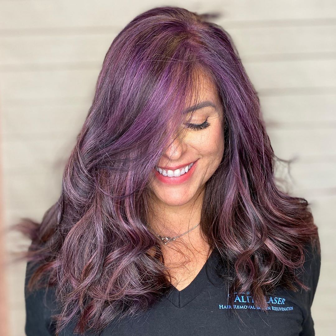 Stunning Dark Brown Hair with Purple Highlights