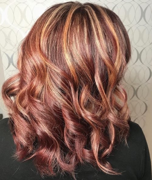 Dark Brown Base with Red and Copper Blonde Highlights