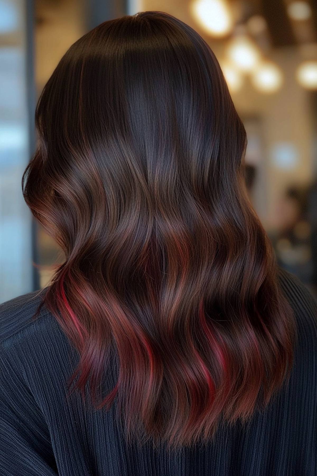 Dark brown hair with red undertones