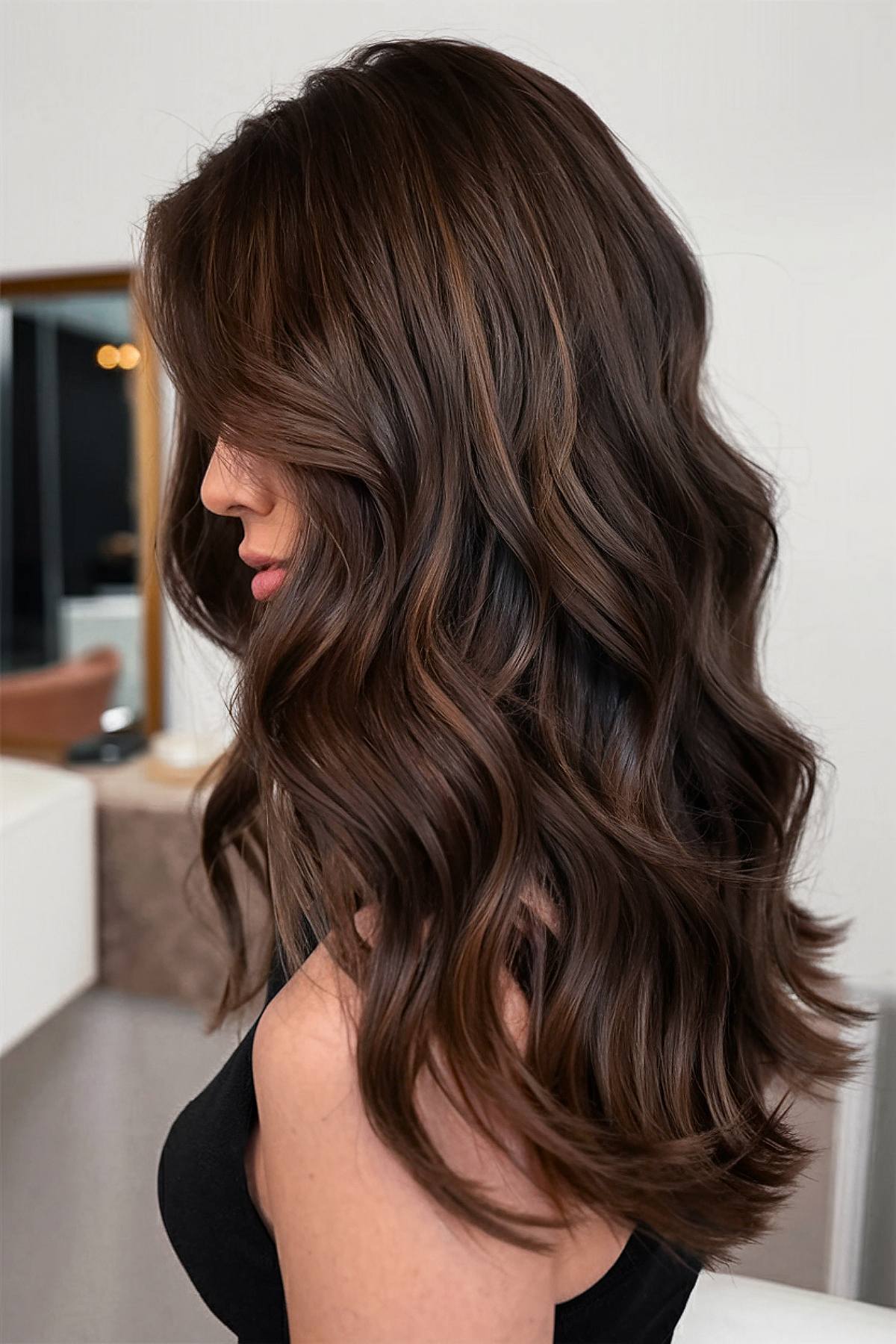 Dark brown hair with light brown highlights