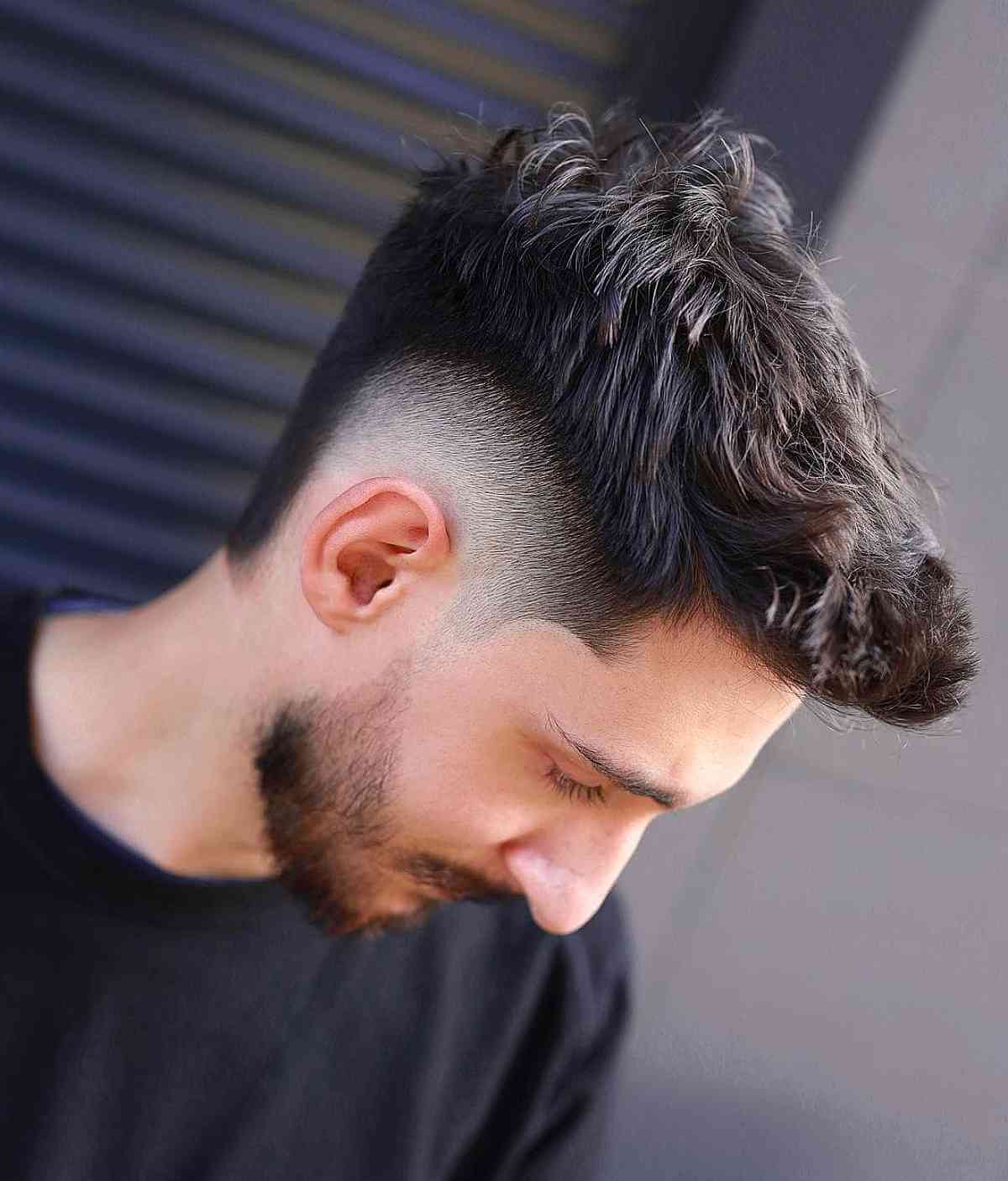 Dark Brown Mohawk with a High Fade for Men