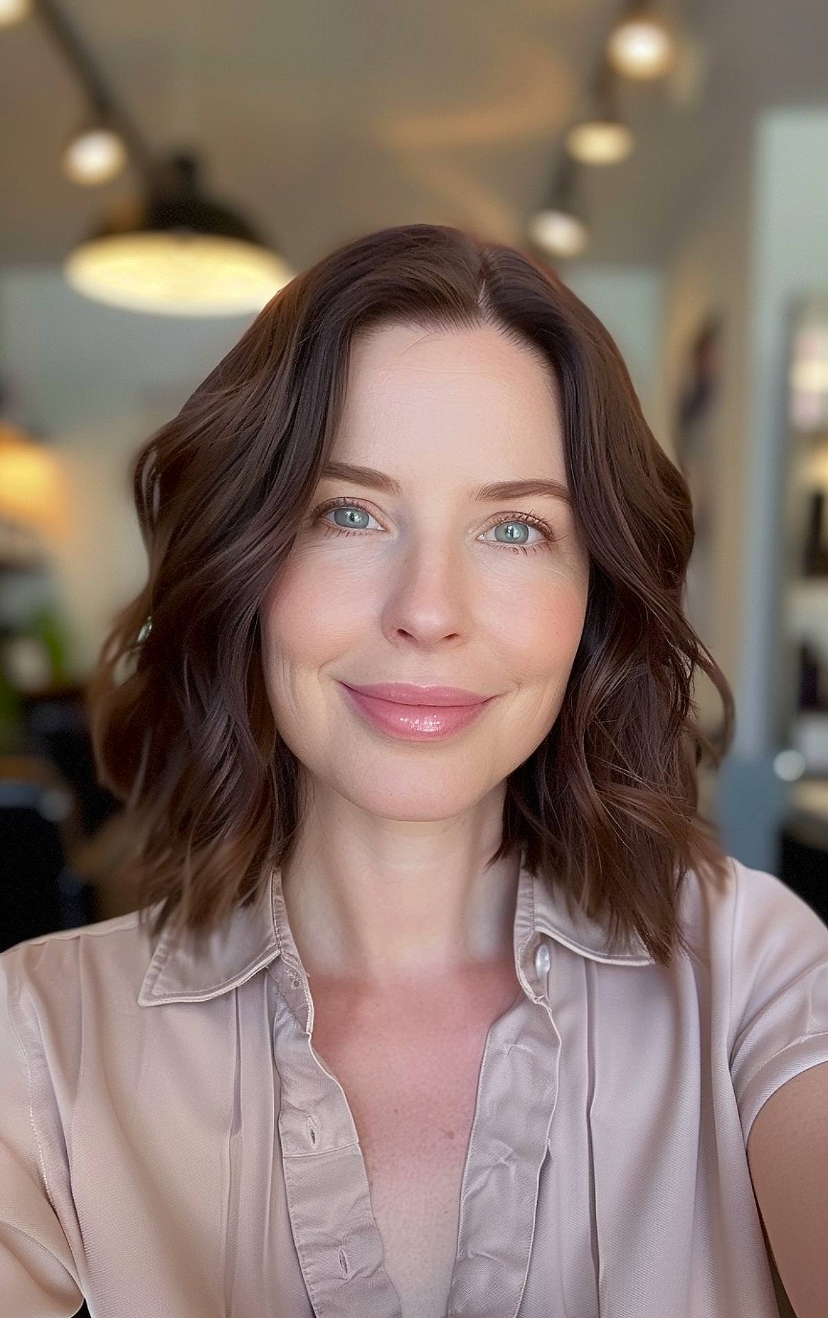 Dark brown short hair with layers