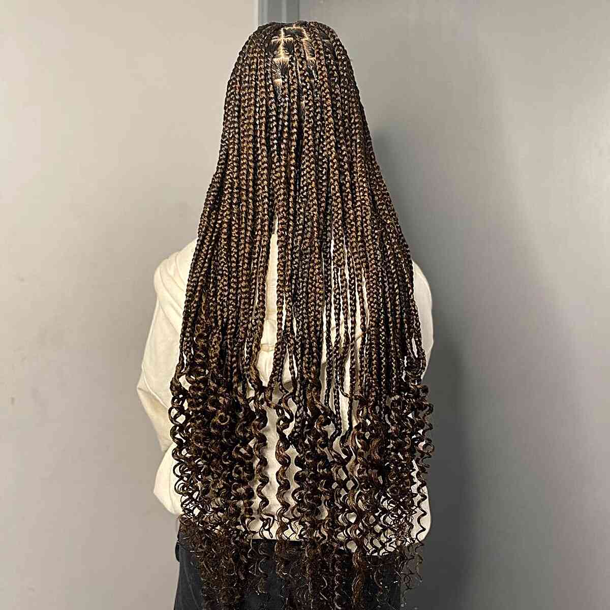 Butt-Length Dark Brown Smaller Knotless Braids with Curls on Ends