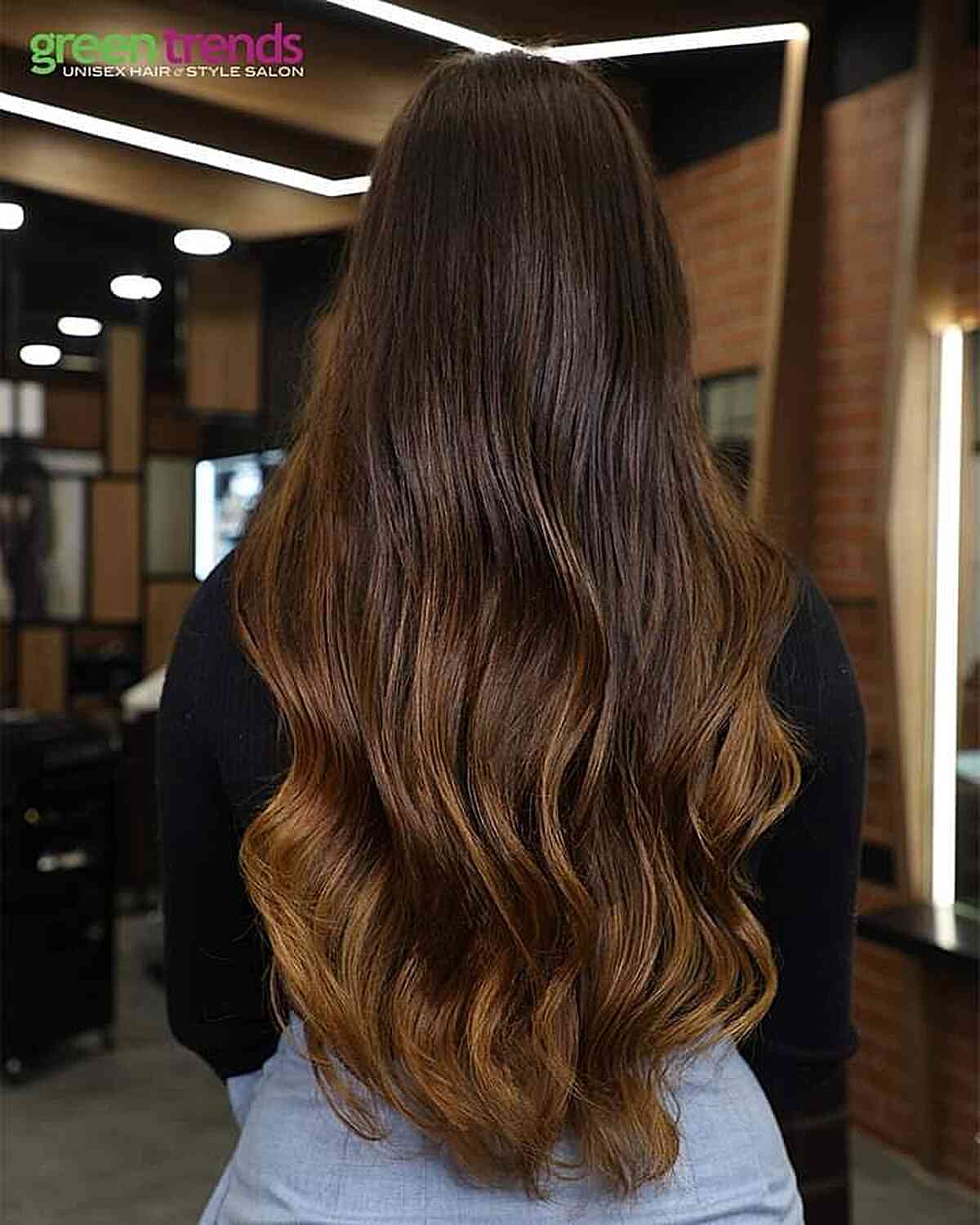 Dark Brown to Caramel Balayage Ombre on Very Long Hair