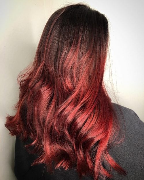 Dark Brown to Red ombre hair
