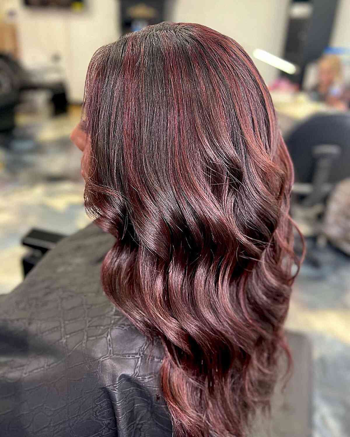 Dark Brown Wavy Hair with Red Toned Highlights