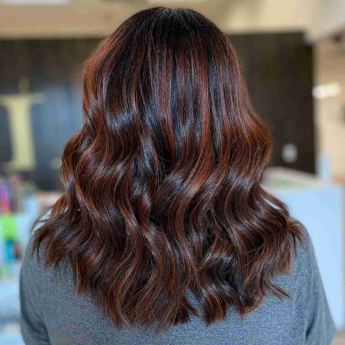 Dark Brown with Copper Balayage Highlights