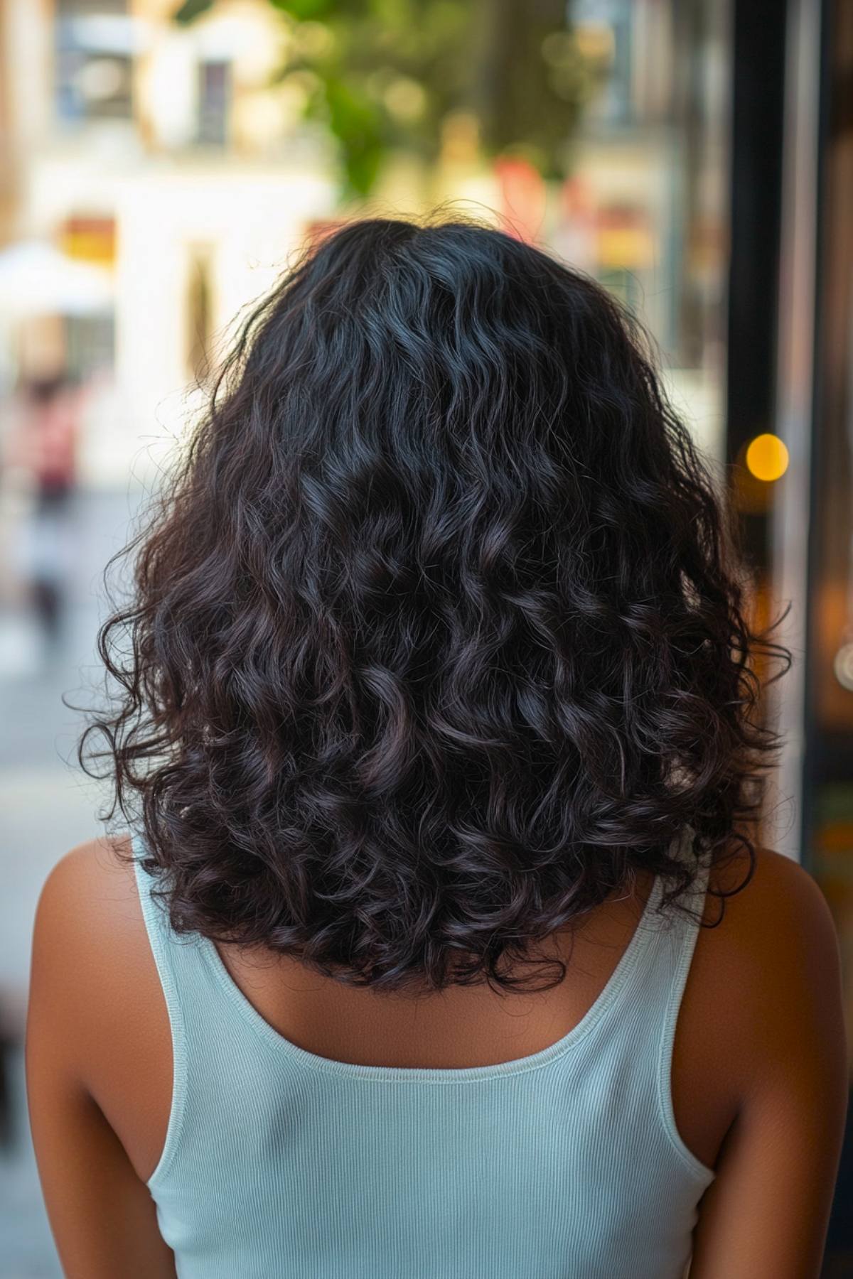 Dark brunette curly hair with natural volume