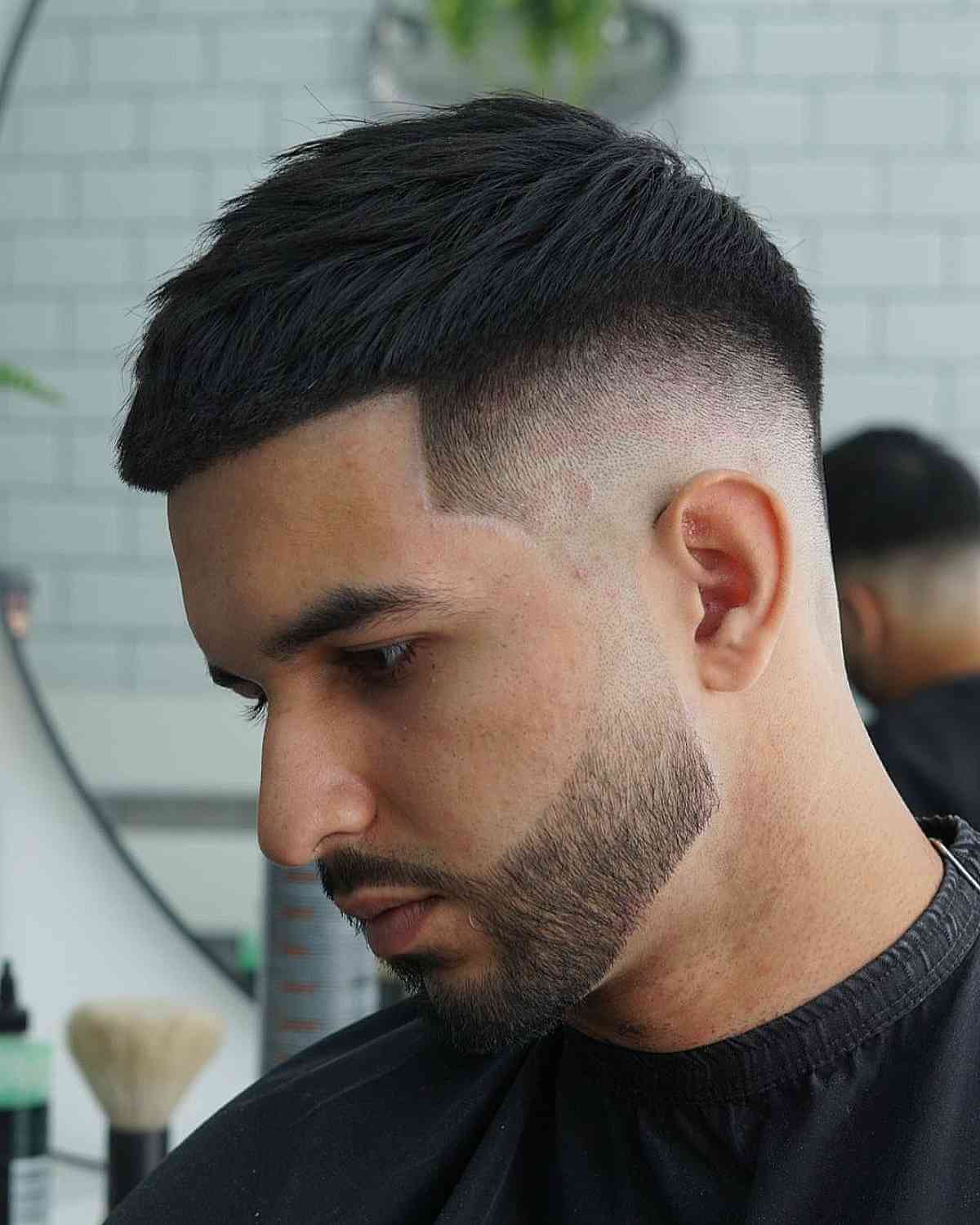 Dark Caesar Squared Front with a Beard Fade