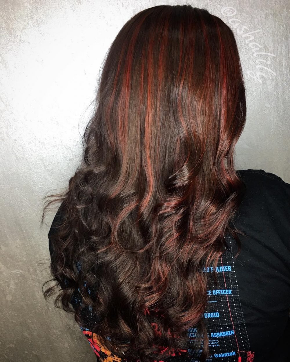 Dark Chocolate Brown Hair With Cherry Red Highlights
