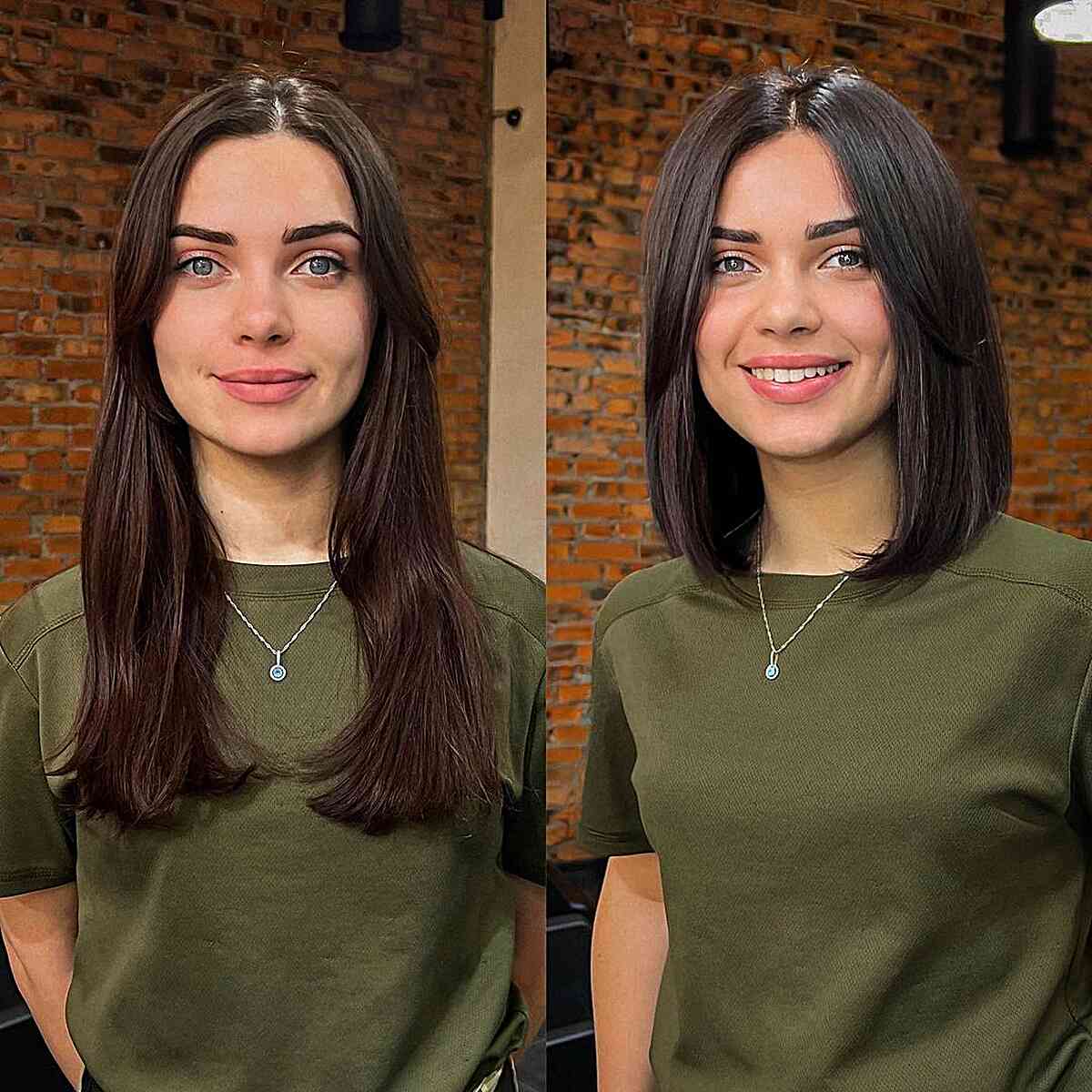 Dark Chocolate Lob with a Center Part for Straight Hair for women with shoulder-length hair