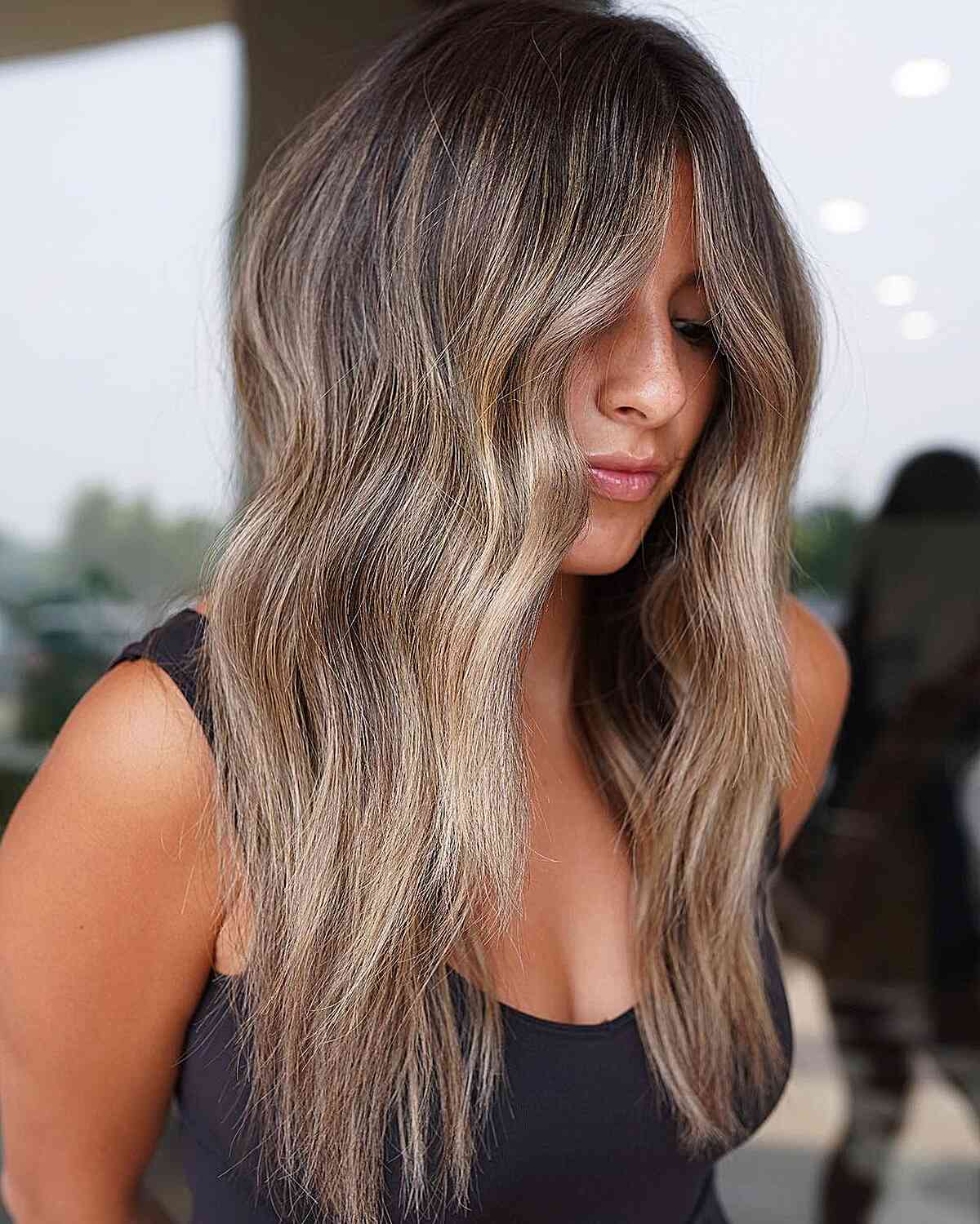 Dark Dirty Blonde Balayage hair for ladies with straight hair