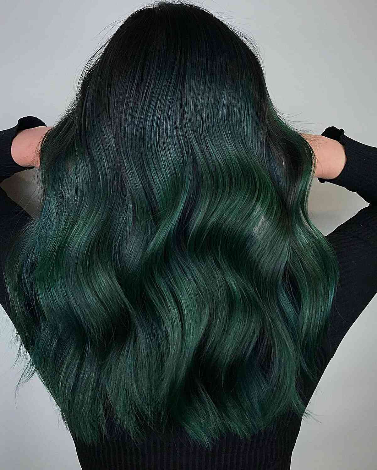 Dark Emerald Green Hair Color for women with long straight hair