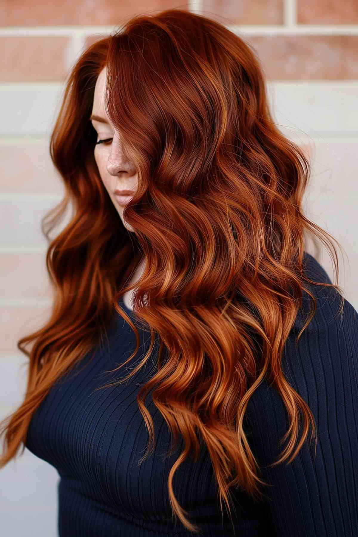 Dark ginger copper shade on brunette hair