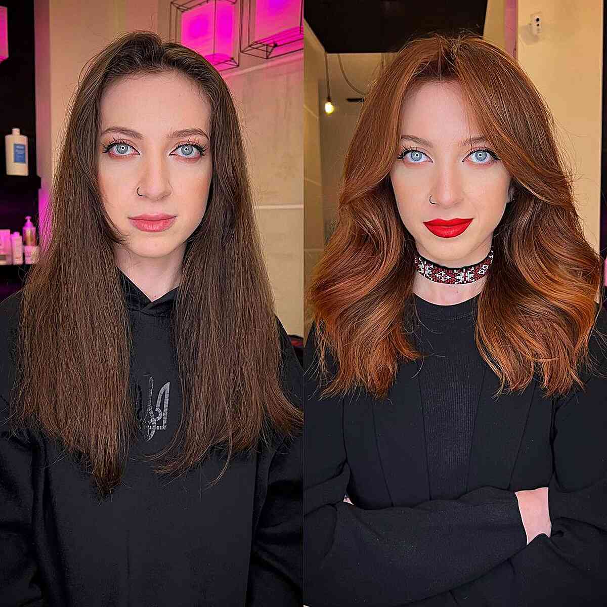 Dark Ginger Mid-Length Chop for Big Foreheads and women with longer face shapes