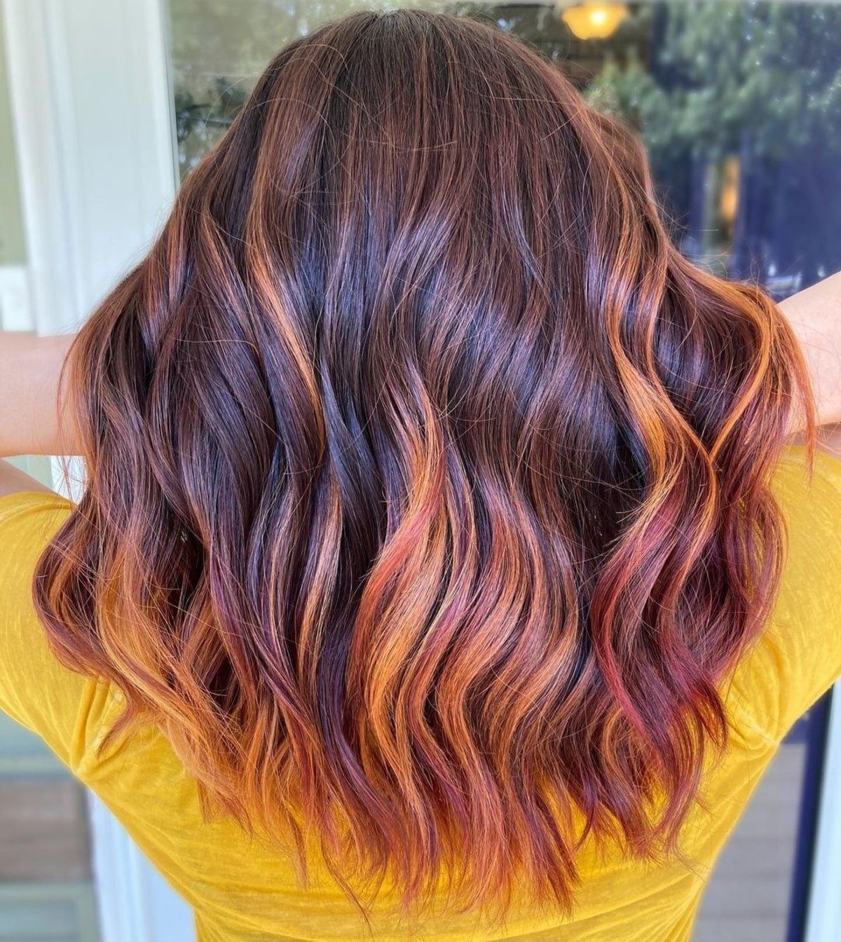 Dark ginger red hair with caramel highlights