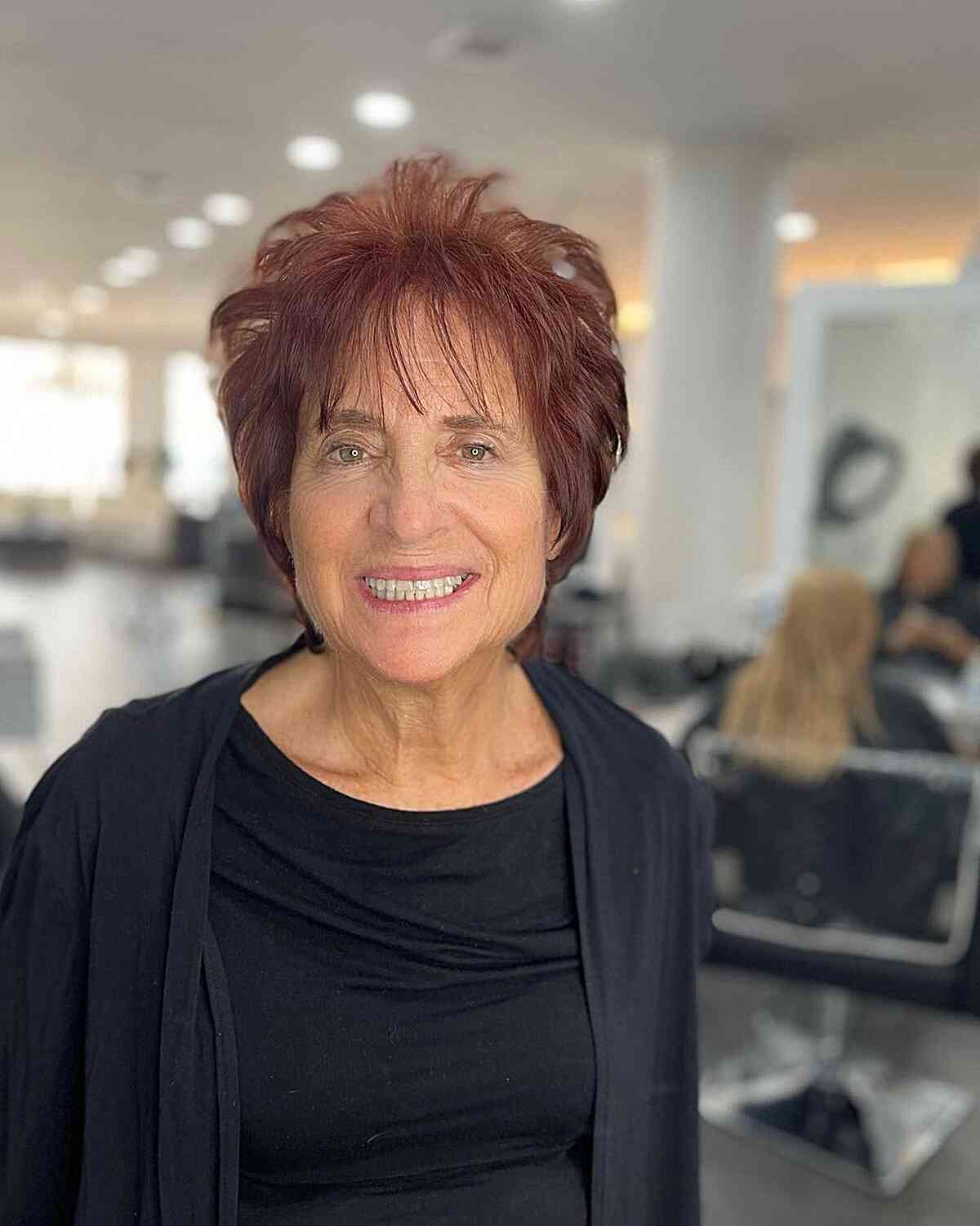 Dark ginger short fluffy hair for ladies aged 50 with fine hair