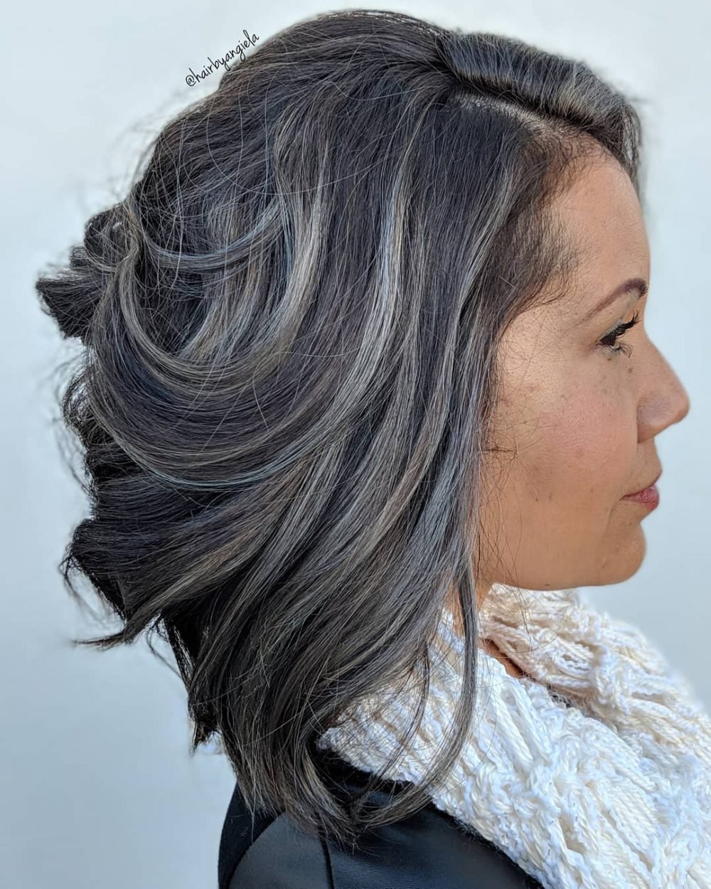 Mature Dark Grey and Blue Hair Color